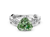 Silver Fancy Green Heart  Solitaire Twist Band with Leaf Prong Setting 1