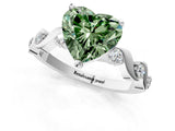 Silver Fancy Green Heart  Solitaire Twisted Band with Prong Setting 1