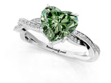 Silver Fancy Green Heart  Solitaire Twisted Pave Diamond Ring with Four-Prong Setting_3