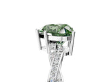 Silver Fancy Green Heart  Solitaire Twisted Pave Diamond Ring with Four-Prong Setting_7