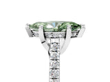 Silver Fancy Green Marquise  Brilliant Diamond Solitaire with Pavé Band and Four-Prong Setting