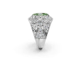 Silver Fancy Green Marquise Cut Brilliant Halo Pave Diamond Milgrain Ring_8
