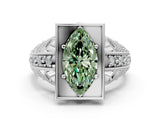 Silver Fancy Green Marquise Cut Brilliant Milgrain Filigree Diamond Ring with Square Prong Setting_6