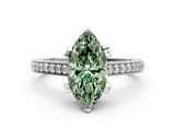 Silver Fancy Green Marquise Cut Brilliant Split Shank Pave Solitaire Ring with Four-Prong Setting_12
