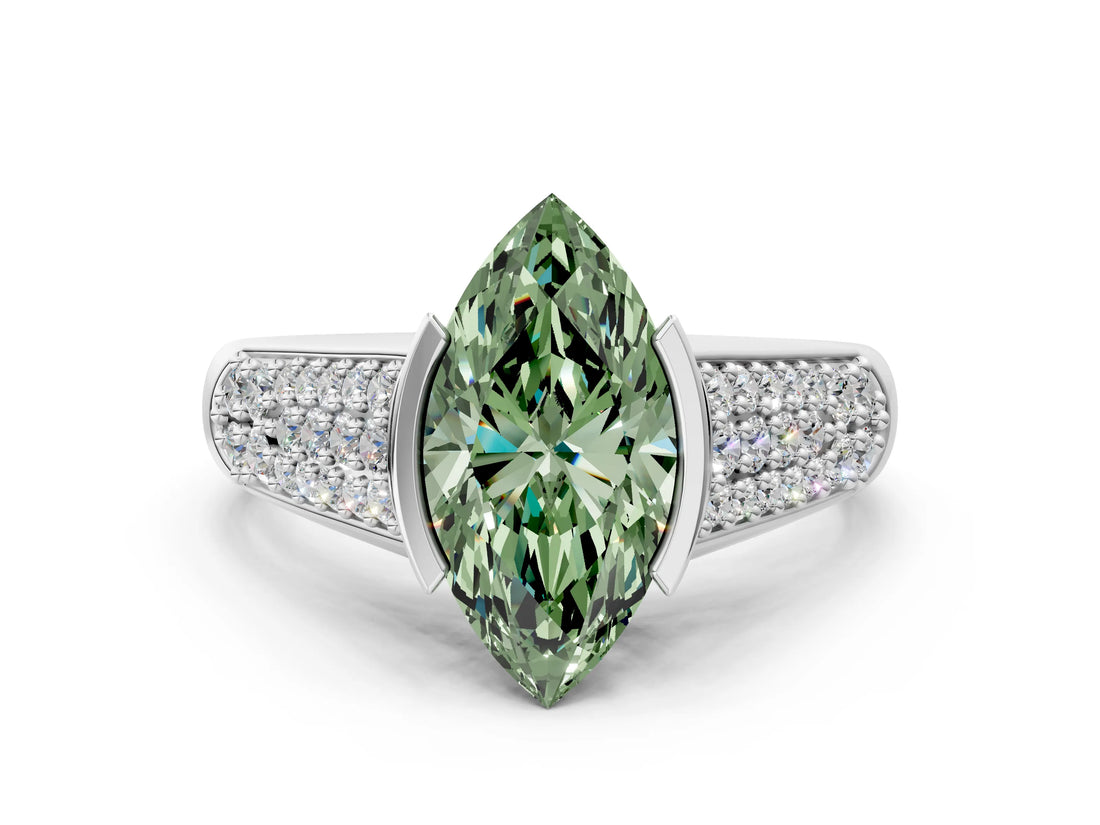 Silver Fancy Green Marquise Cut Cut Diamond Channel Set Pave Band with Tension Prong Setting_6
