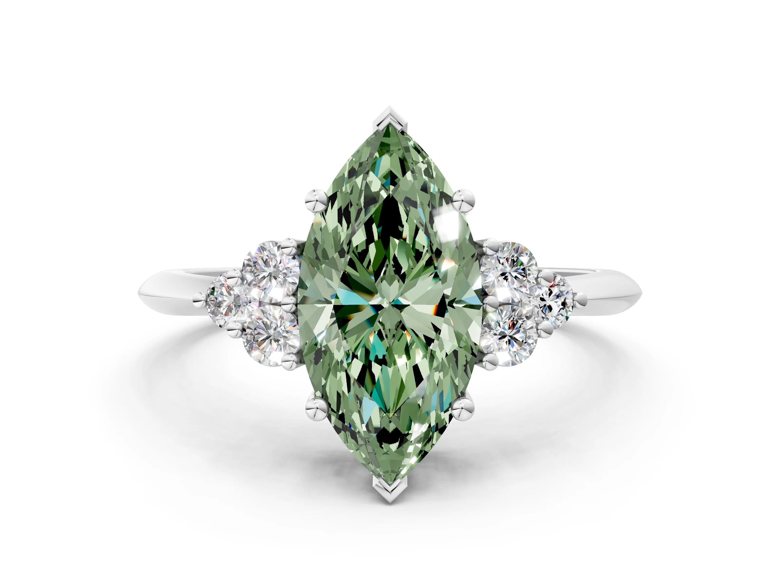 Silver Fancy Green Marquise Cut Cut Diamond Cluster Ring with Solitaire Band and Four-Prong Setting_18