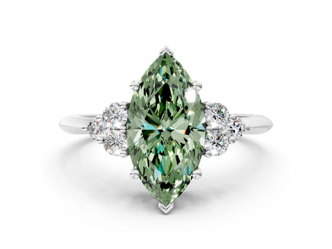 Silver Fancy Green Marquise Cut Cut Diamond Cluster Ring with Solitaire Band and Four-Prong Setting_18