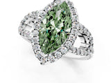 Silver Fancy Green Marquise Cut Cut Diamond Halo Engagement Ring with Open Split Pavé Band_7
