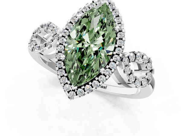 Sterling Silver Marquise Pave Infinity Halo Engagement Ring Setting for Fancy Green Center
