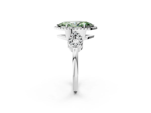 Sterling Silver Marquise Pave Infinity Halo Engagement Ring Setting for Fancy Green Center