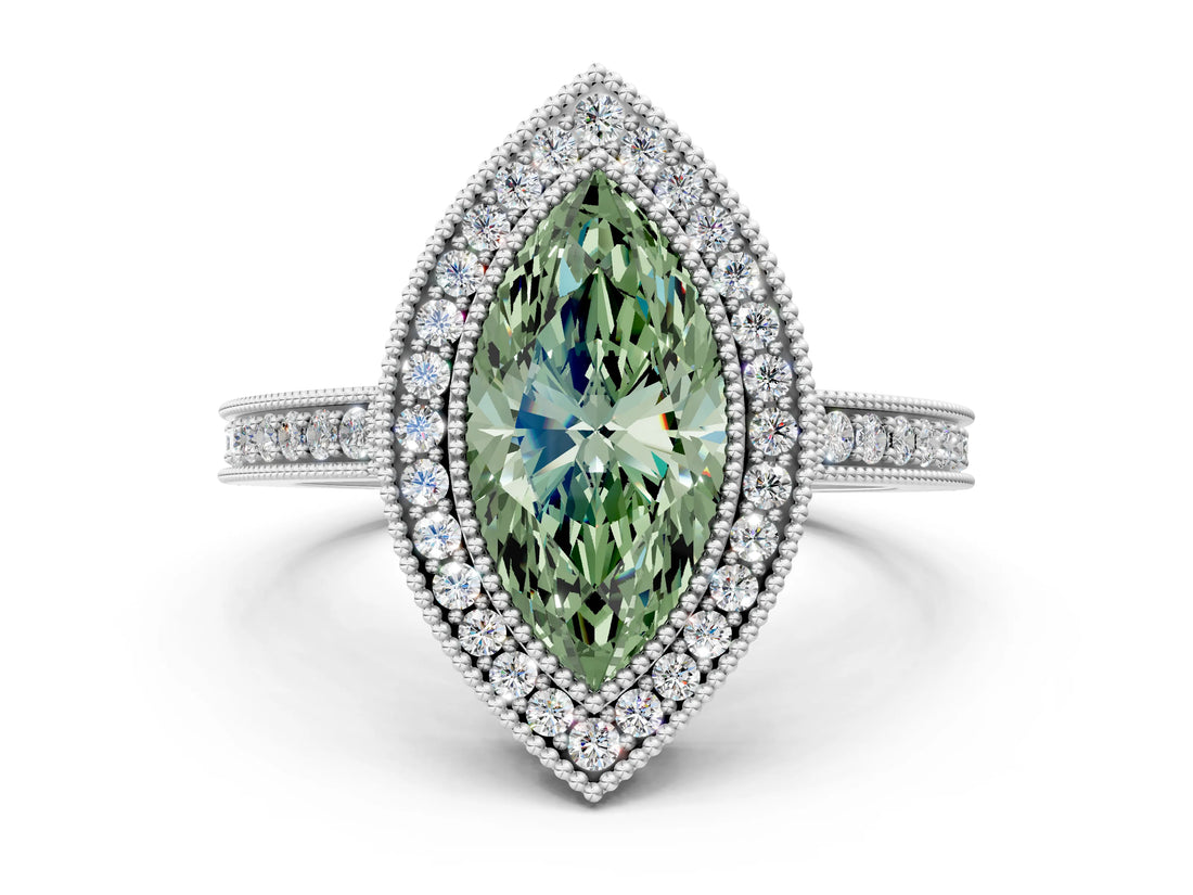 Silver Fancy Green Marquise Cut Cut Halo Pavé Diamond Ring_6