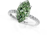 Silver Fancy Green Marquise Cut Diamond Brilliant Solitaire Ring with Pavé Band and Four-Prong Setting_31
