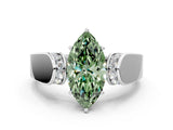 Silver Fancy Green Marquise Cut Diamond Channel Set Solitaire Ring with Four-Prong Setting_103