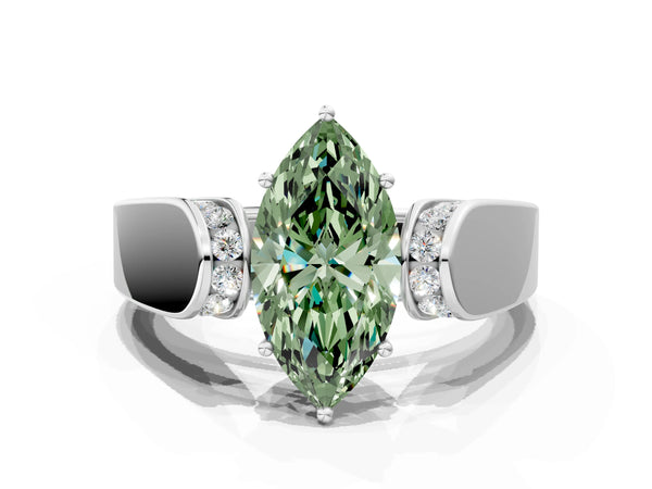 Sterling Silver Marquise Channel Set Engagement Ring Setting for Fancy Green Center with Wide Band