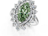 Silver Fancy Green Marquise Cut Diamond Floral Double Halo Engagement Ring with Prong Setting_31