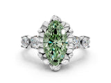 Silver Fancy Green Marquise  Cut Diamond Floral Halo Engagement Ring with Shared Prong Setting 1