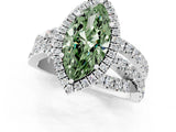Silver Fancy Green Marquise Cut Diamond Halo Ring with Round Split Shank and Prong Setting_1