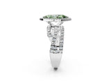 Silver Fancy Green Marquise Cut Diamond Halo Ring with Round Split Shank and Prong Setting_2