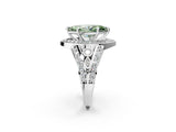 Silver Fancy Green Marquise Cut Diamond Halo Ring with Split Shank and Bezel Accents and Four-Prong Setting_8