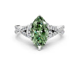 Silver Fancy Green Marquise Cut Diamond  Halo Twist Band Solitaire Prong Setting Ring_12