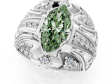 Silver Fancy Green Marquise Cut Diamond Pave Art Deco Split Shank Ring with Four-Prong Setting_7