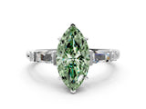 Silver Fancy Green Marquise  Cut Diamond Ring with Baguette Side Stones, Channel Set Band, and Four-Prong Setting_24