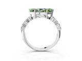 Silver Fancy Green Marquise Cut Diamond Scattered Round Accent Ring with Prong Setting_3