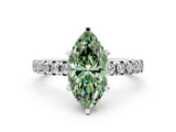 Silver Fancy Green Marquise Cut Diamond Solitaire Pavé Engagement Ring with Round Band and Prong Setting_2