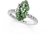Silver Fancy Green Marquise Cut Diamond Solitaire Ring with Round  Pavé Band and Four-Prong Setting_37