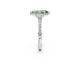 Silver Fancy Green Marquise  Cut Diamond Solitaire with Pave Band and Four-Prong Setting 2
