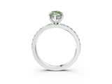 Silver Fancy Green Marquise  Cut Diamond Solitaire with Pave Band and Four-Prong Setting 3