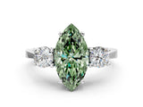 Silver Fancy Green Marquise Cut Diamond Three-Stone Engagement Ring with Prong Setting and Pavé Band_12