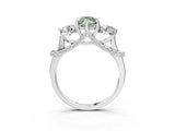 Silver Fancy Green Marquise Cut Diamond Three-Stone Ring with Prong Setting and Pavé Band_9