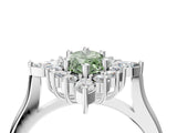 Silver Fancy Green Marquise Cut Halo Diamond Cluster Ring with Marquise and Round Stones on a White Gold Band with Prong Setting_4