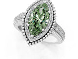 Silver Fancy Green Marquise Cut Halo Diamond Ring with Beaded Split Shank and Four-Prong Setting_7
