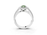 Silver Fancy Green Marquise Cut Halo Diamond Ring with Beaded Split Shank and Four-Prong Setting_9