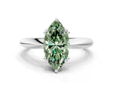 Silver Fancy Green Marquise  Cut Solitaire Engagement Ring with Tapered Band and Four-Prong Setting