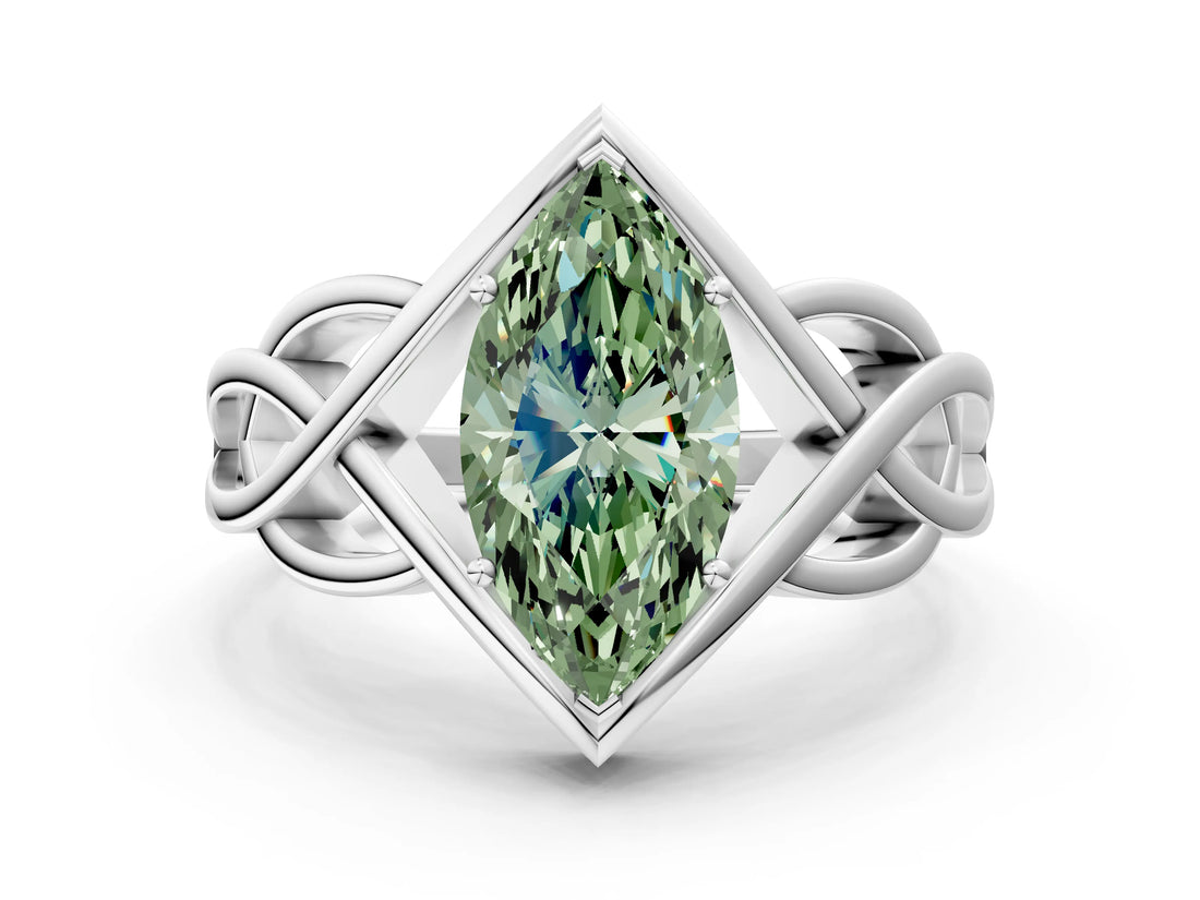 Silver Fancy Green Marquise Cut Solitaire Intertwined Band Prong Setting Ring_6