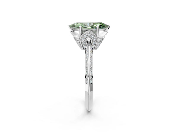 Sterling Silver Marquise Graduated Pave Engagement Ring Setting for Fancy Green Center