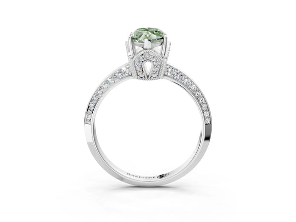 Sterling Silver Marquise Graduated Pave Engagement Ring Setting for Fancy Green Center