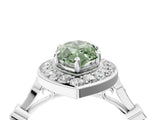 Silver Fancy Green Marquise  Halo Diamond Engagement Ring with Twisted Band and Four-Prong Setting 4