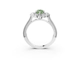 Silver Fancy Green Marquise  Halo Milgrain Pave Diamond Ring with Four-Prong Setting 4