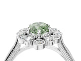 Silver Fancy Green Marquise  Halo Milgrain Pave Diamond Ring with Four-Prong Setting 5