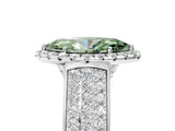 Silver Fancy Green Marquise  Halo Round Diamond Pave Band with Prong Setting