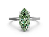 Silver Fancy Green Marquise  Solitaire Diamond Ring with Four-Prong Setting and Tapered Band 1