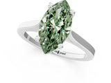 Silver Fancy Green Marquise  Solitaire Diamond Ring with Four-Prong Setting and Tapered Band 2