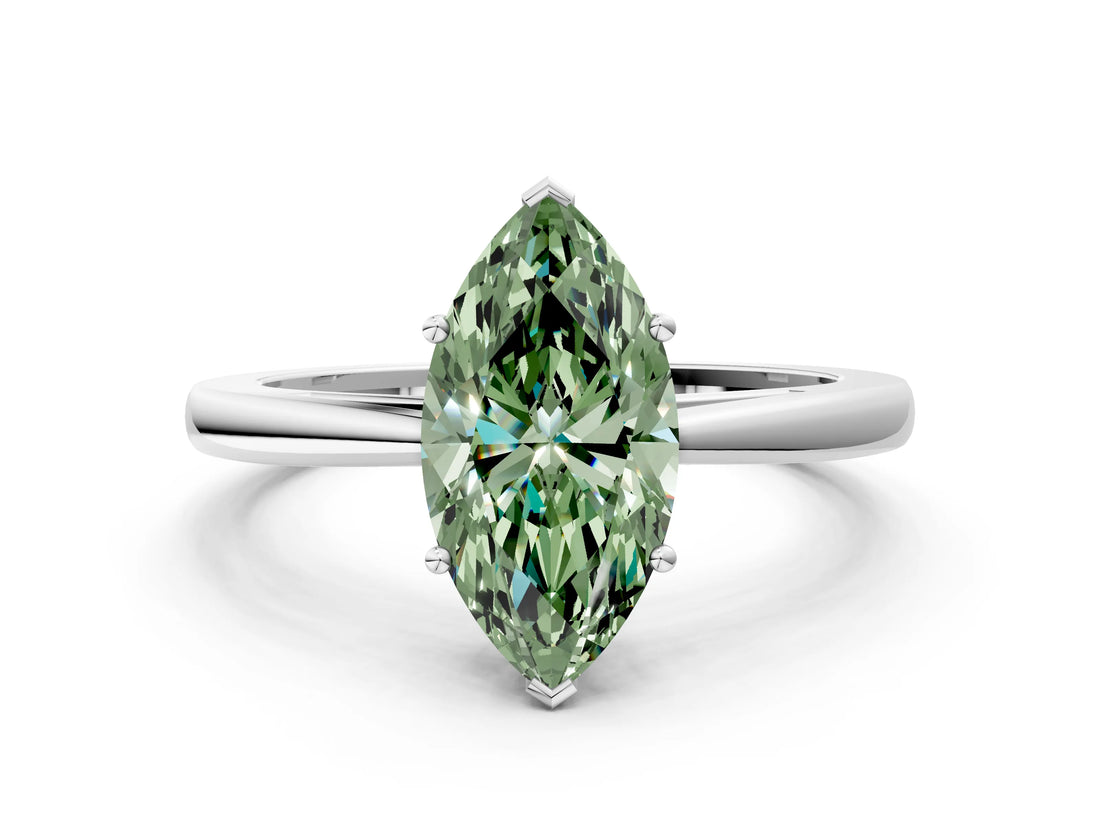 Silver Fancy Green Marquise  Solitaire Diamond Ring with Split Shank and Four-Prong Setting_12