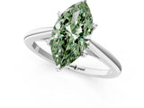 Silver Fancy Green Marquise  Solitaire Engagement Ring with Four-Prong Setting and Classic Band 1