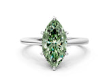Silver Fancy Green Marquise  Solitaire Engagement Ring with Four-Prong Setting and Classic Band