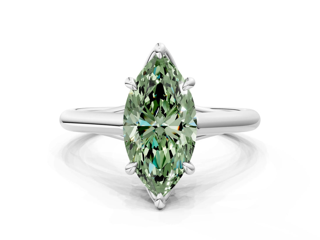 Silver Fancy Green Marquise  Solitaire Engagement Ring with Six-Prong Setting and Classic Band 1